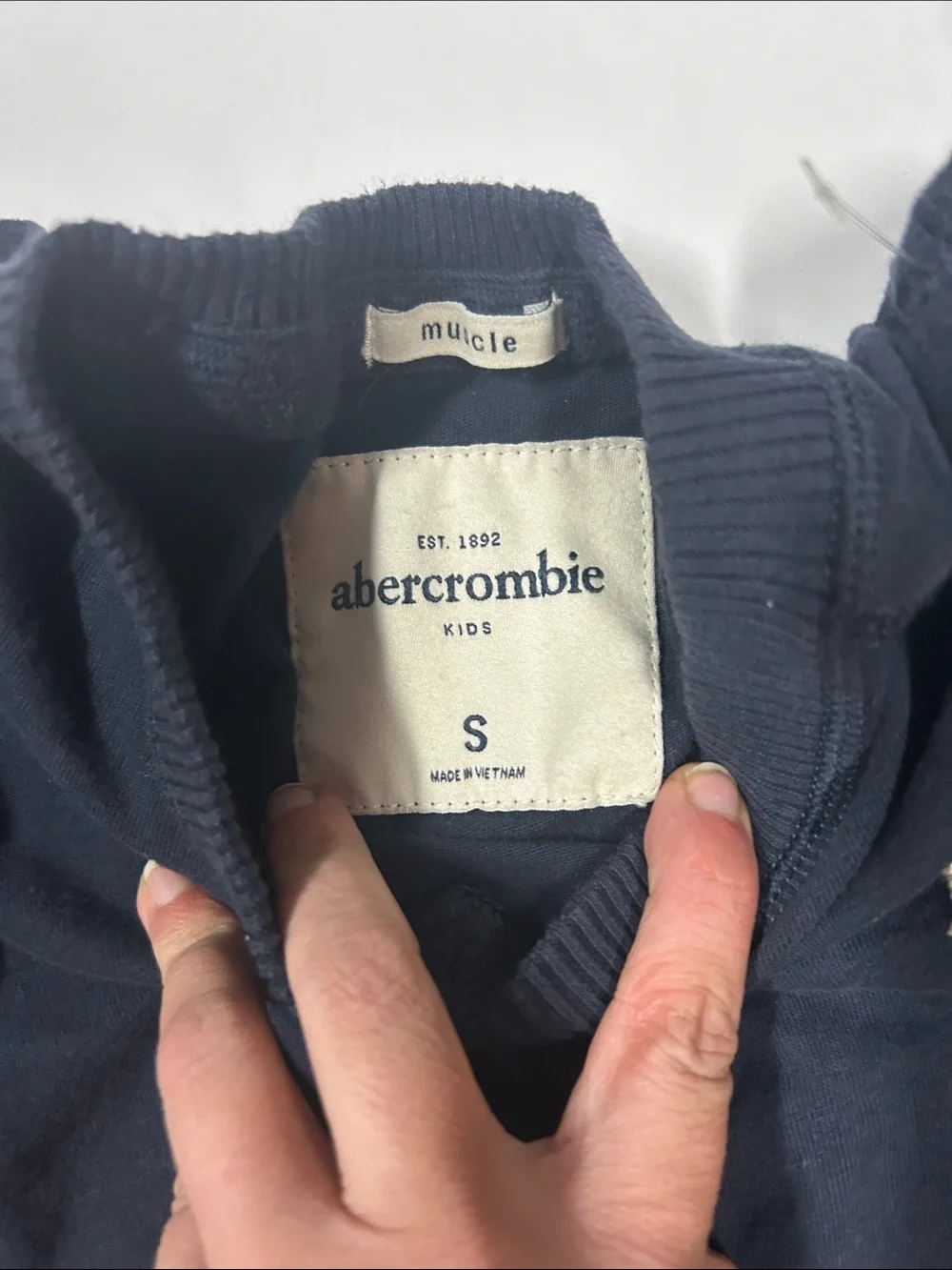 Abercrombie & Fitch Kids Navy V-Neck Sweater with Cream Moose Emblem Size Small